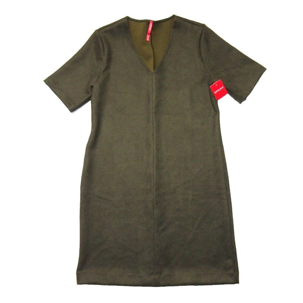 NWT Spanx 20495R Faux Suede Column Dress in Utility Green L